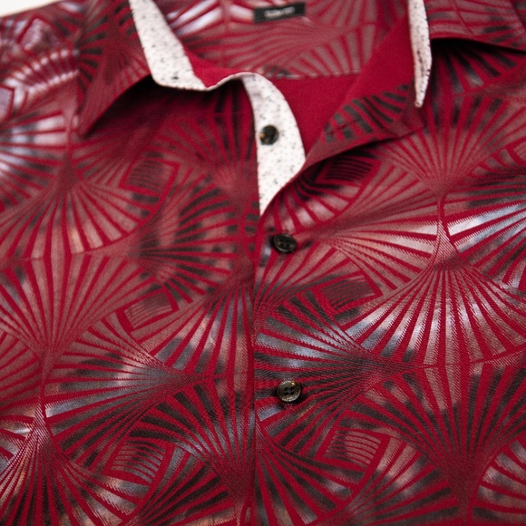 Maenza Red Maroon Formal Shirt Sz M Metallic Sparkle Shiny Bling Rock Star Disco - Picture 3 of 6
